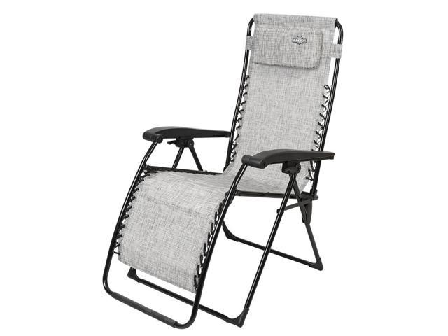 Guidesman LC-8014 Foldable Locking Weather Resistant Outdoor Steel Framed Zero Gravity Reclining Lounge Chair with Headrest Pillow Gray 