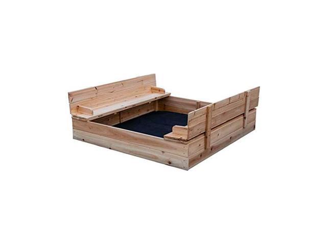 Photo 1 of Be Mindful Solid Wood Extra Large Outdoor Kids Sandbox with Cover and Bench Seat