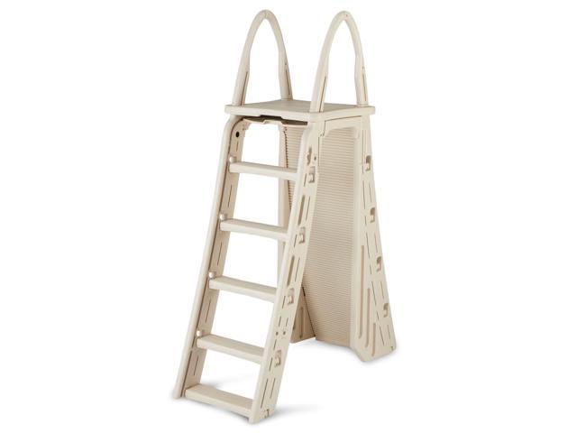 Vertical Above Ground Pool Adjustable Ladder w/ Top Safety Platform 46-56 Tall
