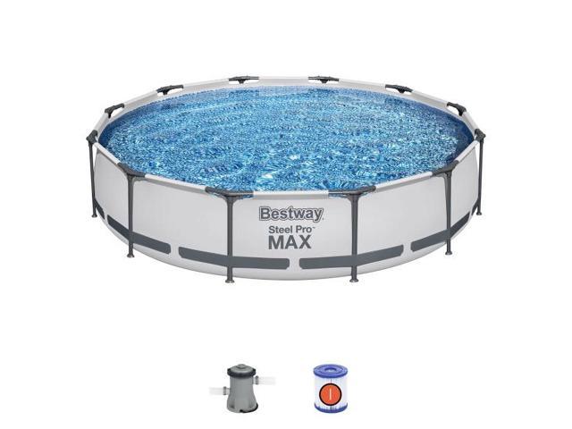 Bestway Steel Pro Max 12ft x 30in Frame Round Above Ground Swimming Pool w/ Pump