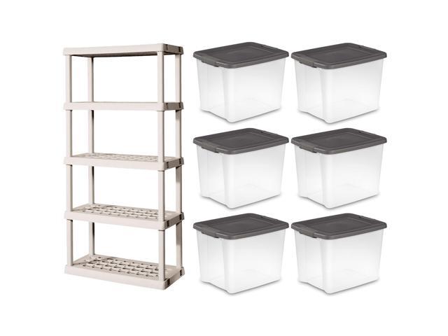 Sterilite 5 Shelf Storage Unit 6 50 Quart Plastic Totes Newegg Com