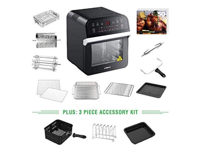 GoWISE USA 12.7-Quart 15-in-1 Electric Air Fryer Oven w/Rotisserie and Dehydrator 1600W with 10 Accessories and 3-Piece Air Fryer Oven Accessory Set Black 50 Recipes for Your Air Fryer Oven Cookbook 
