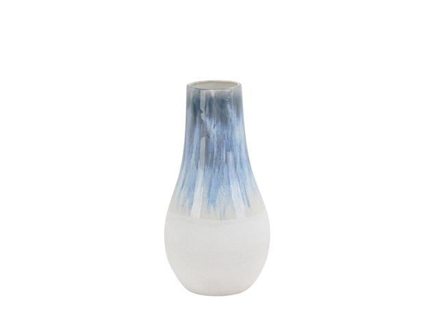 Elongated Shape Ceramic Vase With Distressed Pattern Small Blue