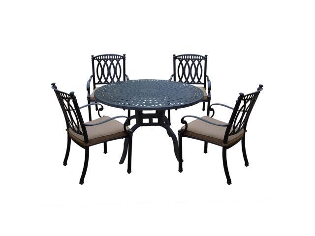 5 Piece Black Morocco Round Aluminum Stackable Chair Patio Dining