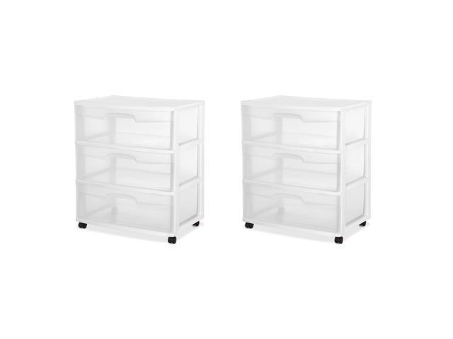 Sterilite Home 3 Drawer Wide Storage Cart Portable Container W
