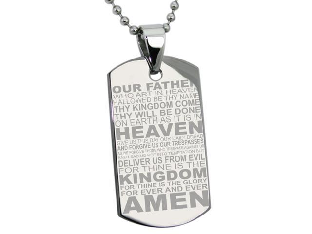 925 Sterling Silver Lords Prayer Our Father Dog Tag Style Necklace