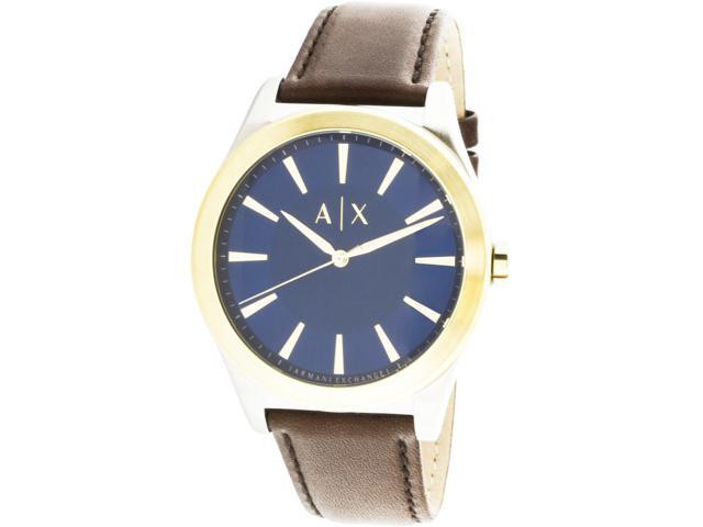 armani exchange leather strap watch