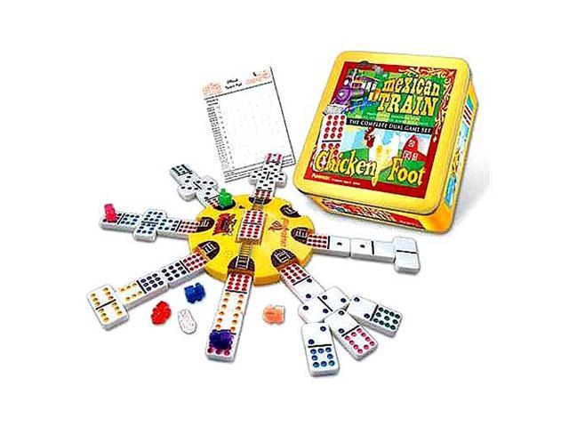 Mexican Train and Chickenfoot Dominoes - The Complete Dual Game Set in a Tin