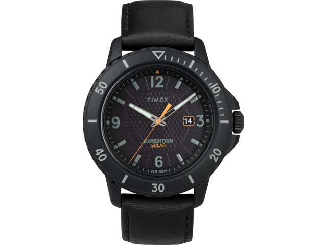 timex men's tw4b14700 expedition gallatin solar black leather strap watch -  