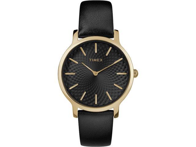 timex black leather watch