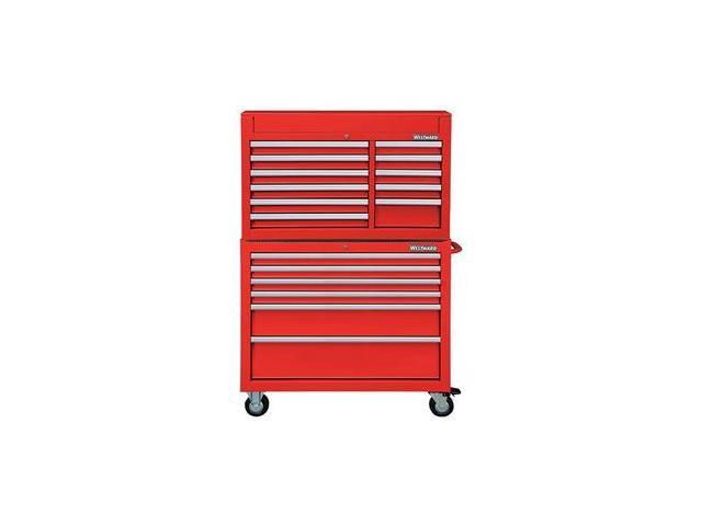WESTWARD 7CX90 42"W Tool Chest and Cabinet Combination 17 Drawers, Red, 66-5/8"H