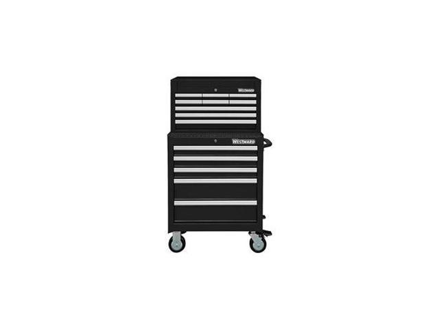 WESTWARD 7CY07 26"W Tool Chest and Cabinet Combination 14 Drawers, Black,