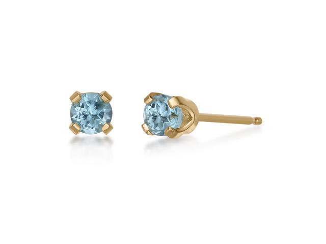 .20 CT Round 3MM Natural Blue Topaz 14K Yellow Gold Stud Earrings - Newegg.com