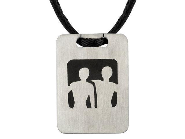 Silhouette Style: Designer Inspired Surgical Stainless Steel Tag with Two Men on a Black Cord