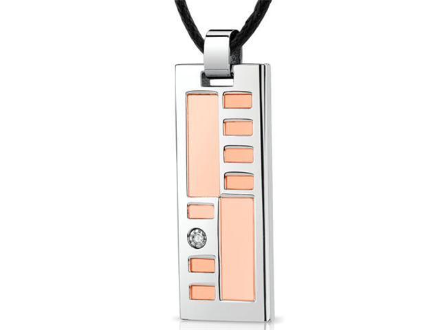 Stainless Steel Rose Gold finish, Solitaire CZ Fancy Dog Tag Pendant with adjustable Black cord