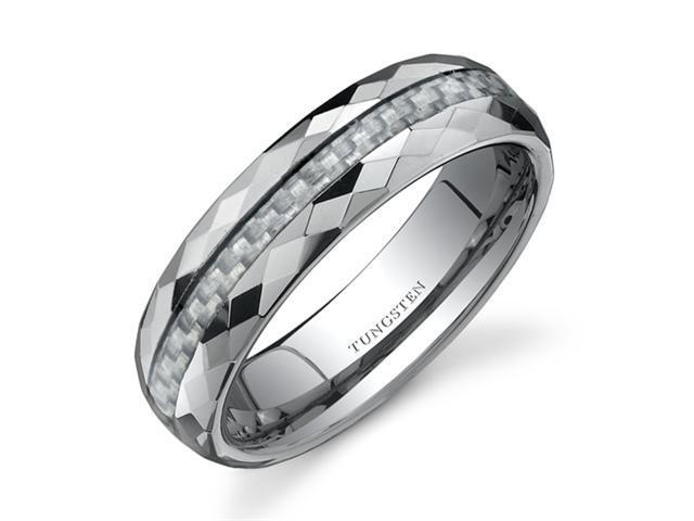 Faceted Edge White Carbon Fiber 6mm Comfort Fit Mens Tungsten Wedding Band Ring Size 9.5
