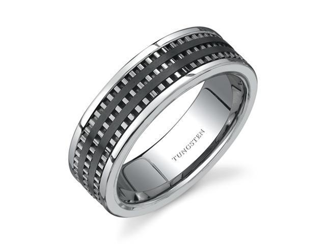 Flat Edge 7 mm Comfort Fit Mens Ceramic and Tungsten Combination Wedding Band Ring Size 12.5