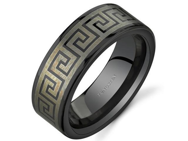 Greek Key Motif 8 mm Comfort Fit Mens Black Tungsten Wedding Band Ring Size 8
