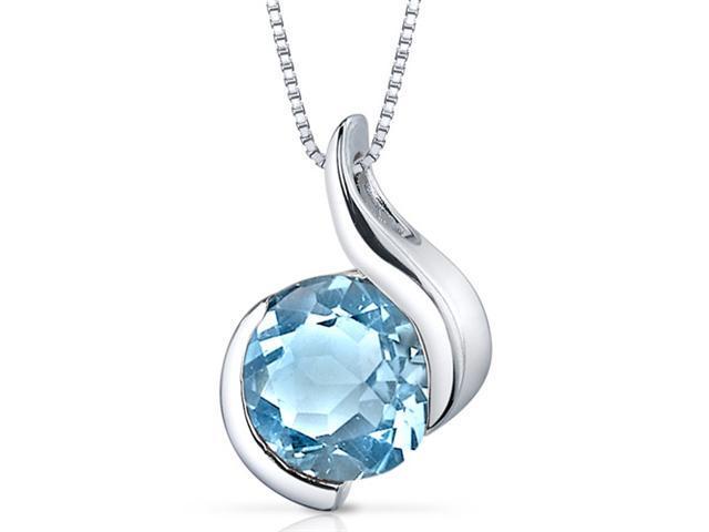 Oravo SP9486 2.25Ct Round Shaped Swiss Blue Topaz in Sterling Silver Pendant