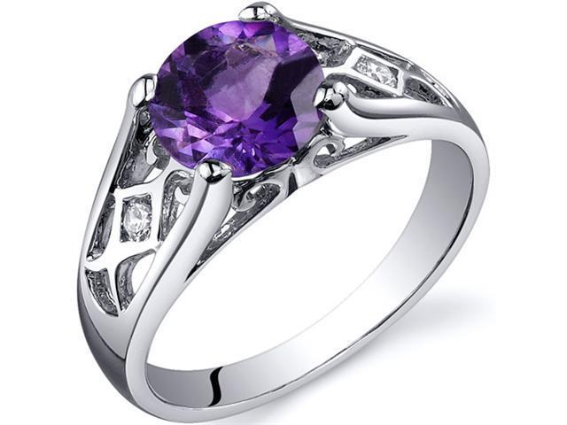 Cathedral Design 1.25 carats Amethyst Solitaire Ring in Sterling Silver Size 7