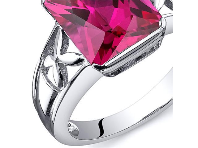 Large Radiant Cut 4.25 carats Ruby Solitaire Ring in Sterling Silver Size  7, Available in Sizes 5 thru 9