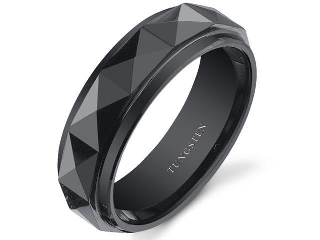 Faceted 7mm Mens Black Tungsten Wedding Band Ring Available in Sizes 8 to 13