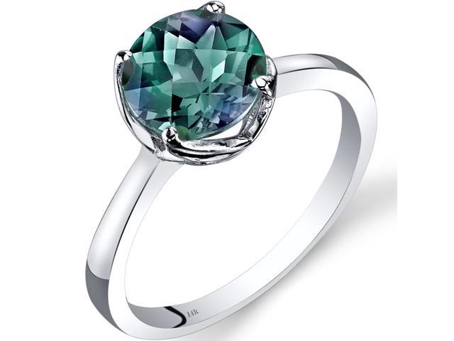 14K White Gold Created Alexandrite Solitaire Ring 2.25 Carat Checkerboard Cut Size 7