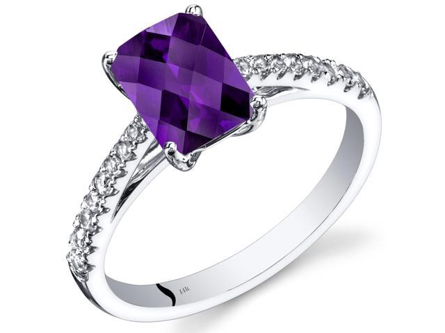 14K White Gold Amethyst Ring Radiant Cut 1.25 Carats Size 5-9