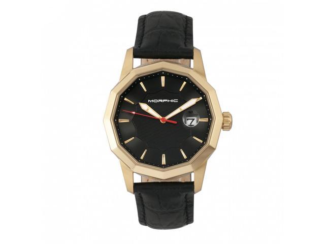 Morphic M56 Series Leather-Band Watch W/Date - Gold/Black