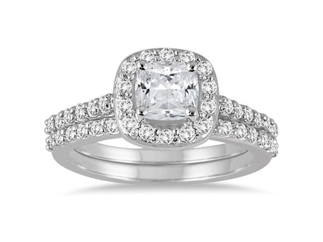 Ags Certified 1 1 2 Carat Tw Cushion Cut Diamond Halo Bridal Set