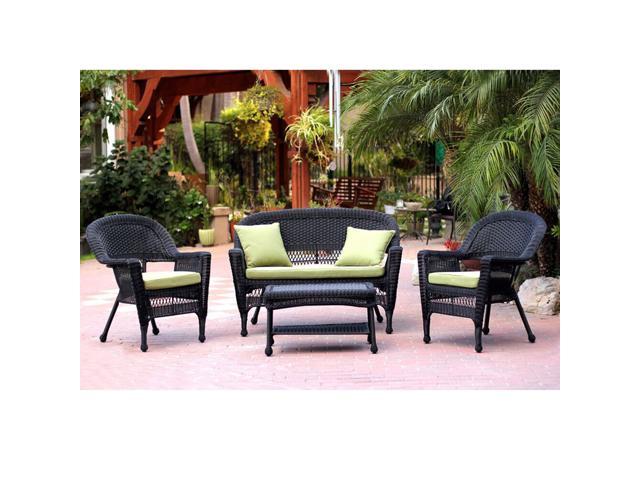 4 Piece Black Wicker Patio Chair Loveseat Table Furniture Set Green Cushions 51 Newegg Com