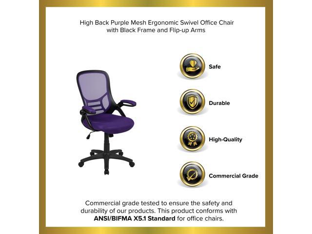 Flash Furniture - High Back Mesh Ergonomic Swivel Office Chair with Flip-Up Arms - Purple