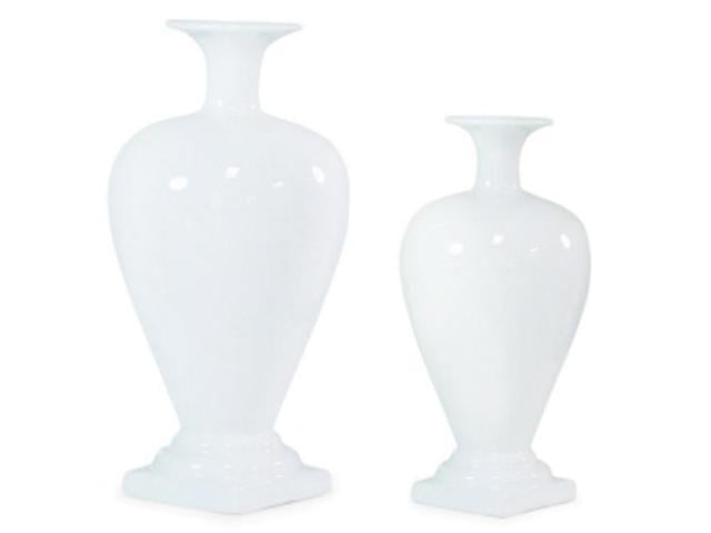 Set Of 2 Elegant White Ceramic Hourglass Contemporary Floral Vases