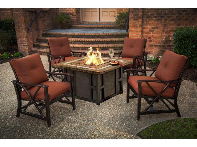 5 Piece Stone Square Gas Fire Pit Table Set W Red Aluminum Patio