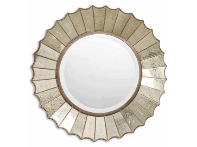32 Antiqued Gold Leaf Etched Glass Round Beveled Wall Mirror Newegg Com