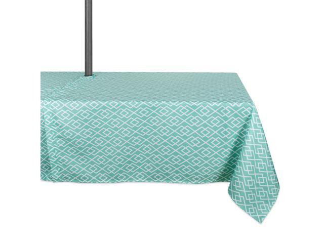 Aqua Green And White Diamond Pattern Outdoor Rectangular Tablecloth With Zipper 60 X 84