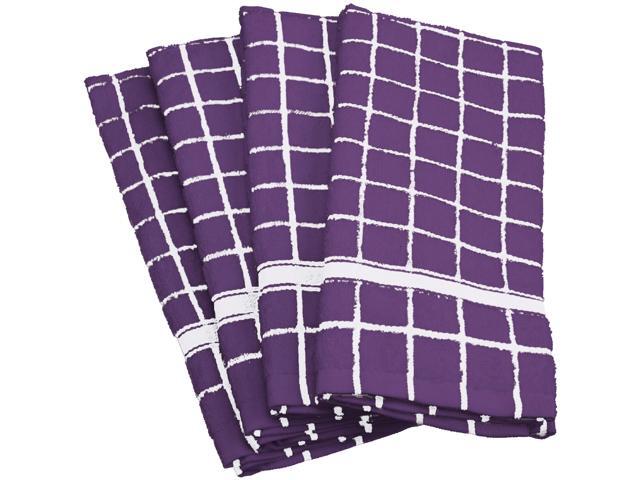 Set Of 4 Purple Solid Windowpane Eggplant Dish Towels 26 X 16 Newegg