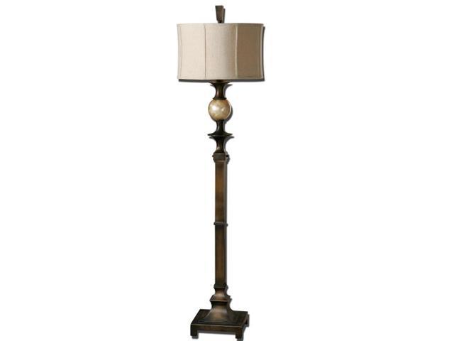 69 Hand Rubbed Dark Bronze And Capiz Shell Khaki Linen Floor Lamp