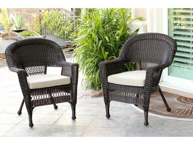 Set Of 4 Espresso Resin Wicker Outdoor Patio Garden Chairs Tan