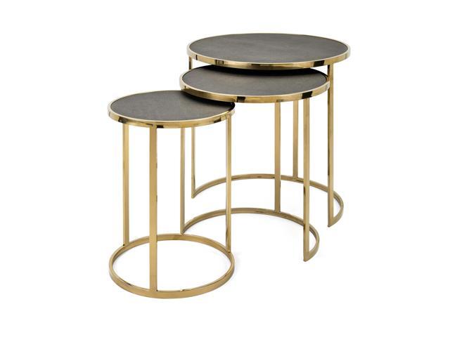 Set Of 3 Black And Gold Colored Earth Patterned Round Table With Stand 23 5 Newegg Com