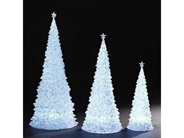 Set Of 6 White Glittering Led Christmas Trees Table Top Decor 20