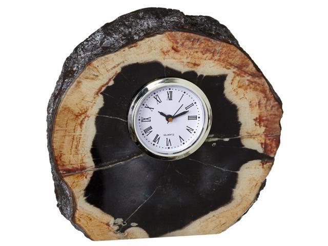 Set Of 3 Wooden Brown And Black Faux Agate Decorative Desk Clock 6