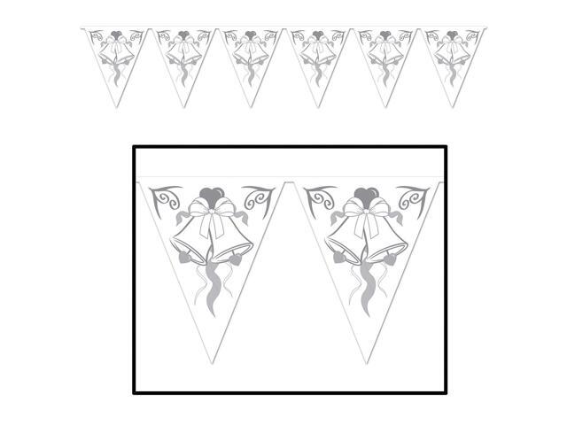 Club Pack Of 12 Wedding Bell Silver And White Party Pennant Banner