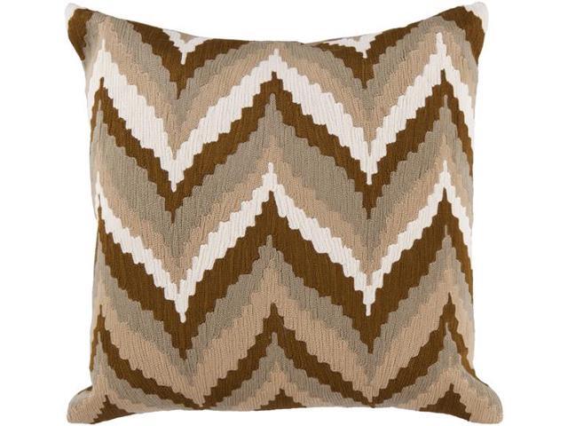 18 Beige And Chocolate Brown Chevron Decorative Square Throw