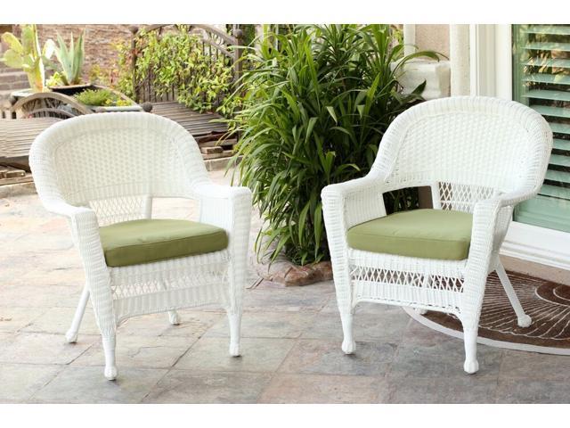 Set Of 4 White Resin Wicker Outdoor Patio Garden Chairs Celery Green Cushions Newegg Com