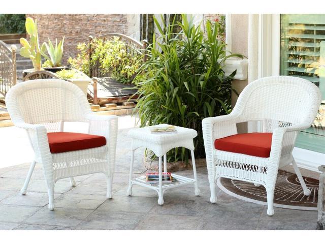 3 Piece White Resin Wicker Patio Chairs And End Table Furniture