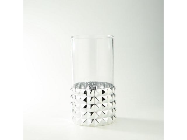 12 Silver And Clear Pyramid Pattern Cylindrical Glass Vase