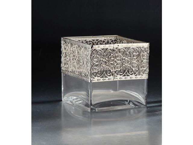 6 Clear And Silver Colored Square Tabletop Glass Vase Newegg Com