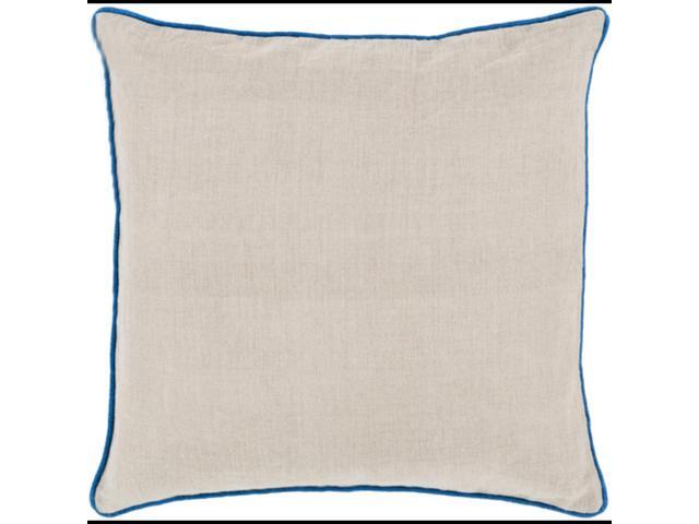 22 Light Tan With Royal Blue Piped Trim Decorative Throw Pillow