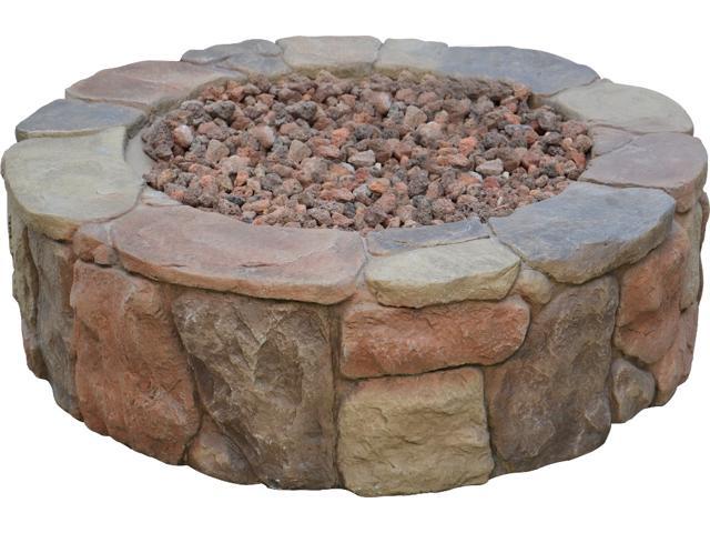 The Rhodes Gas Outdoor Patio Stacked Stone Round Fire Pit 36